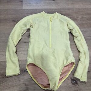 Crewcuts Girls Yellow Ribbed Long Sleeve Swimsuit Rash Guard UPF 50+ 10